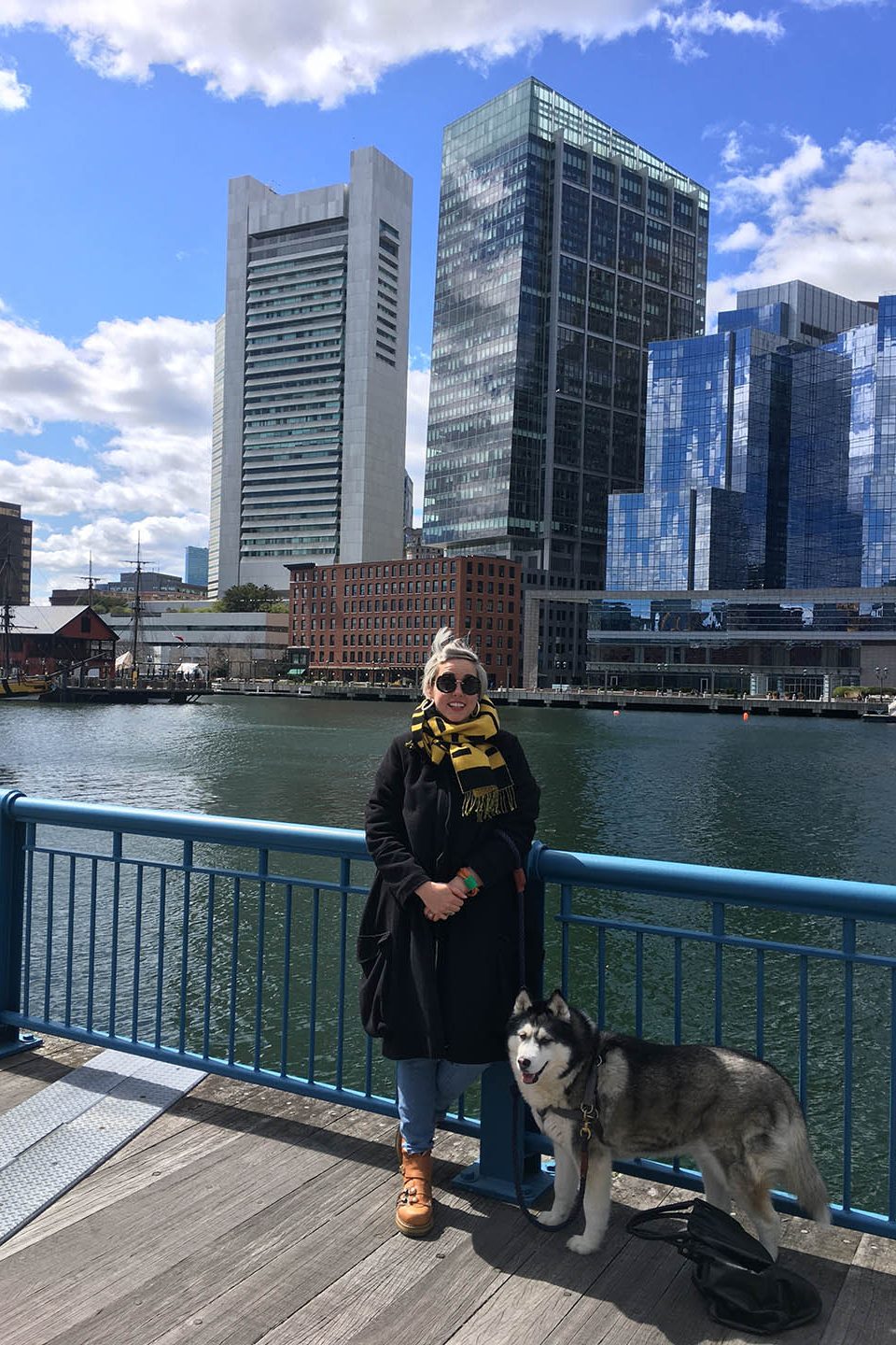 Photo of Marija and her dog on the Boston waterfront