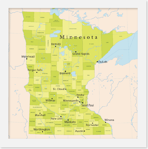 Map of Minnesota identifying location of Bemidji