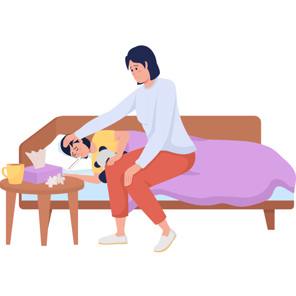 Illustration of mother caring for sick child