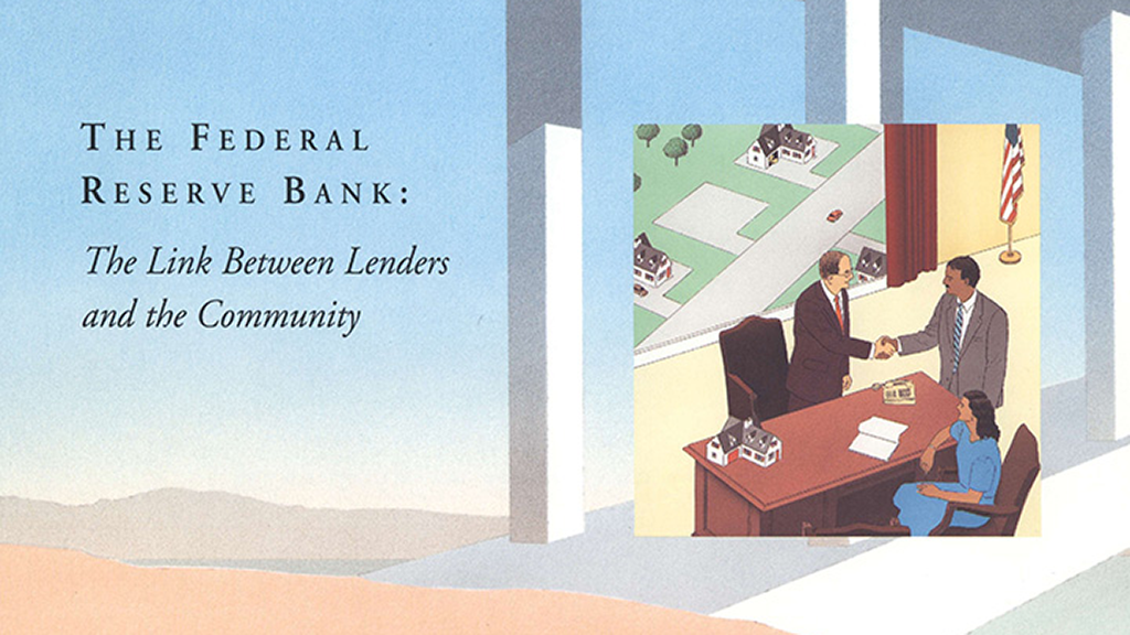Graphic of a group of people shaking hands in a bank