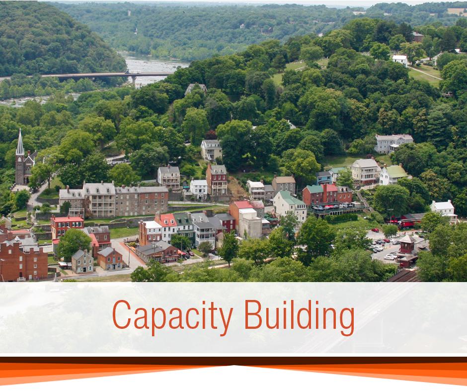 Arial photo of downtown Harpers Ferry, West Virginia