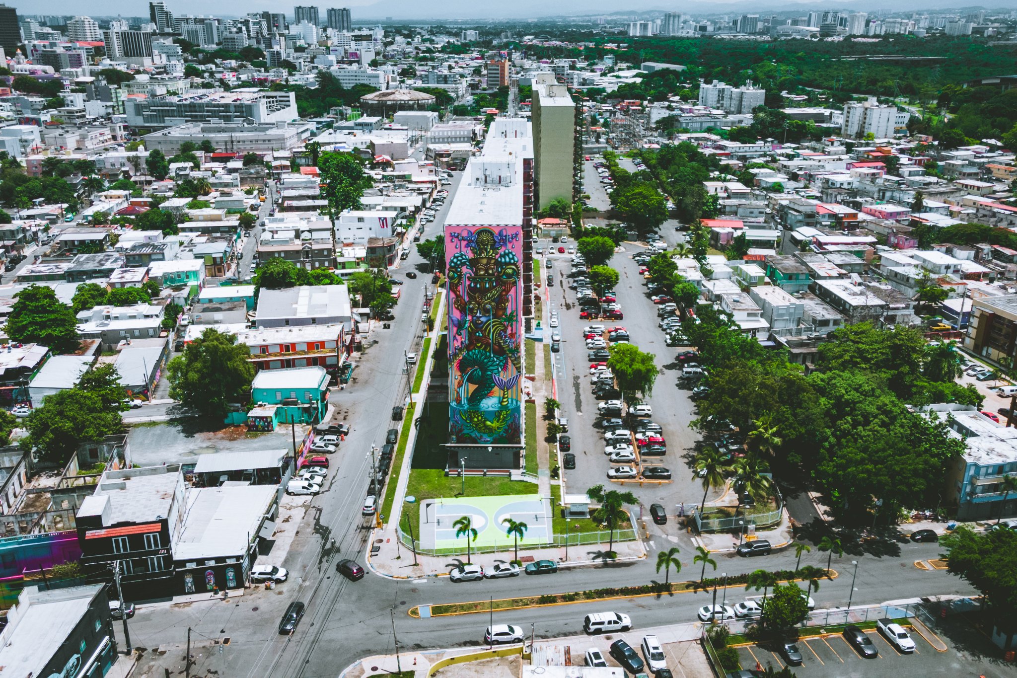 Aerial view of The streets of Santurce, Puerto Rico,