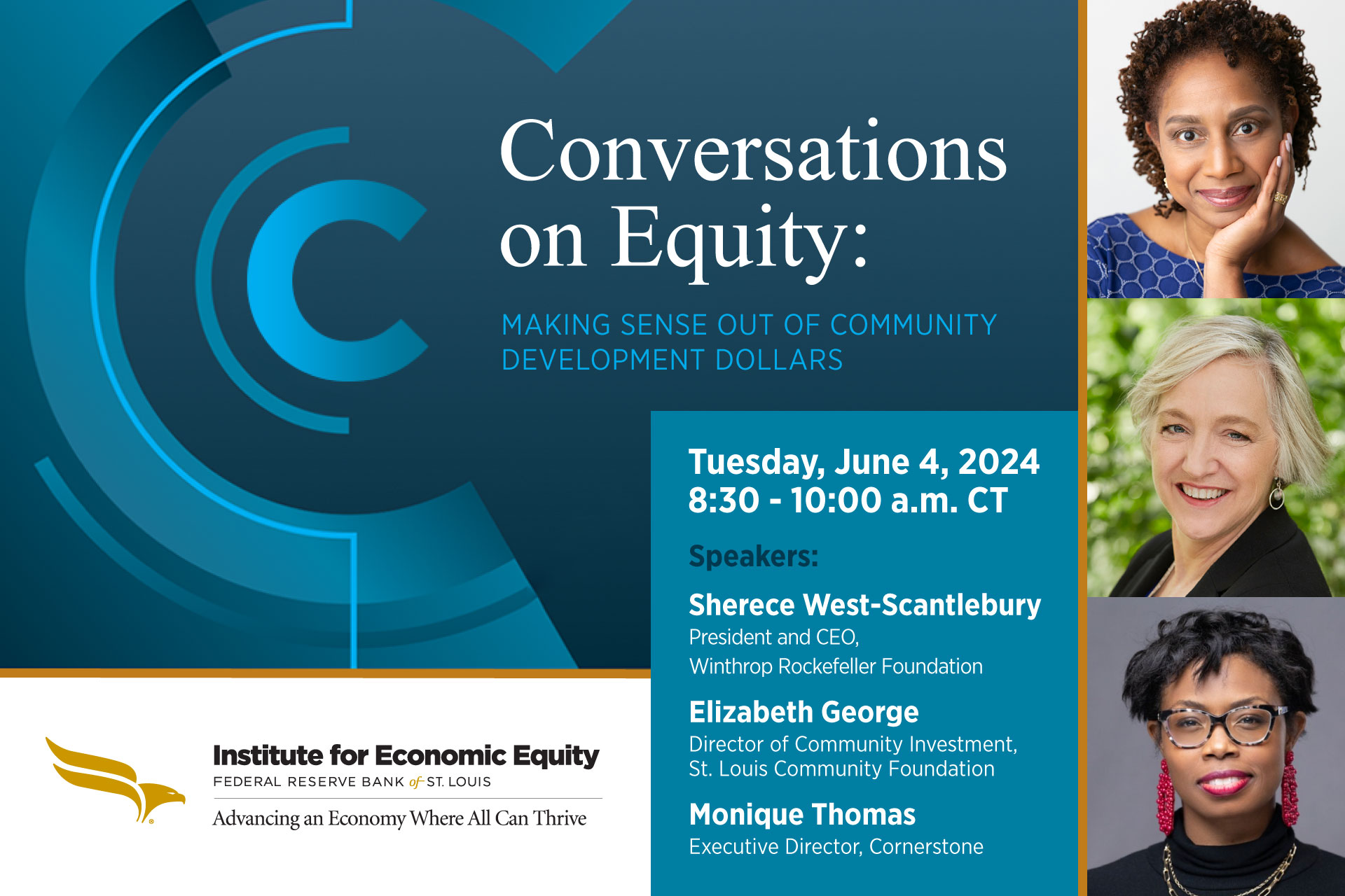 Group of diverse women who will be speaking at a Conversations on Equity event, hosted by the St. Louis Fed.