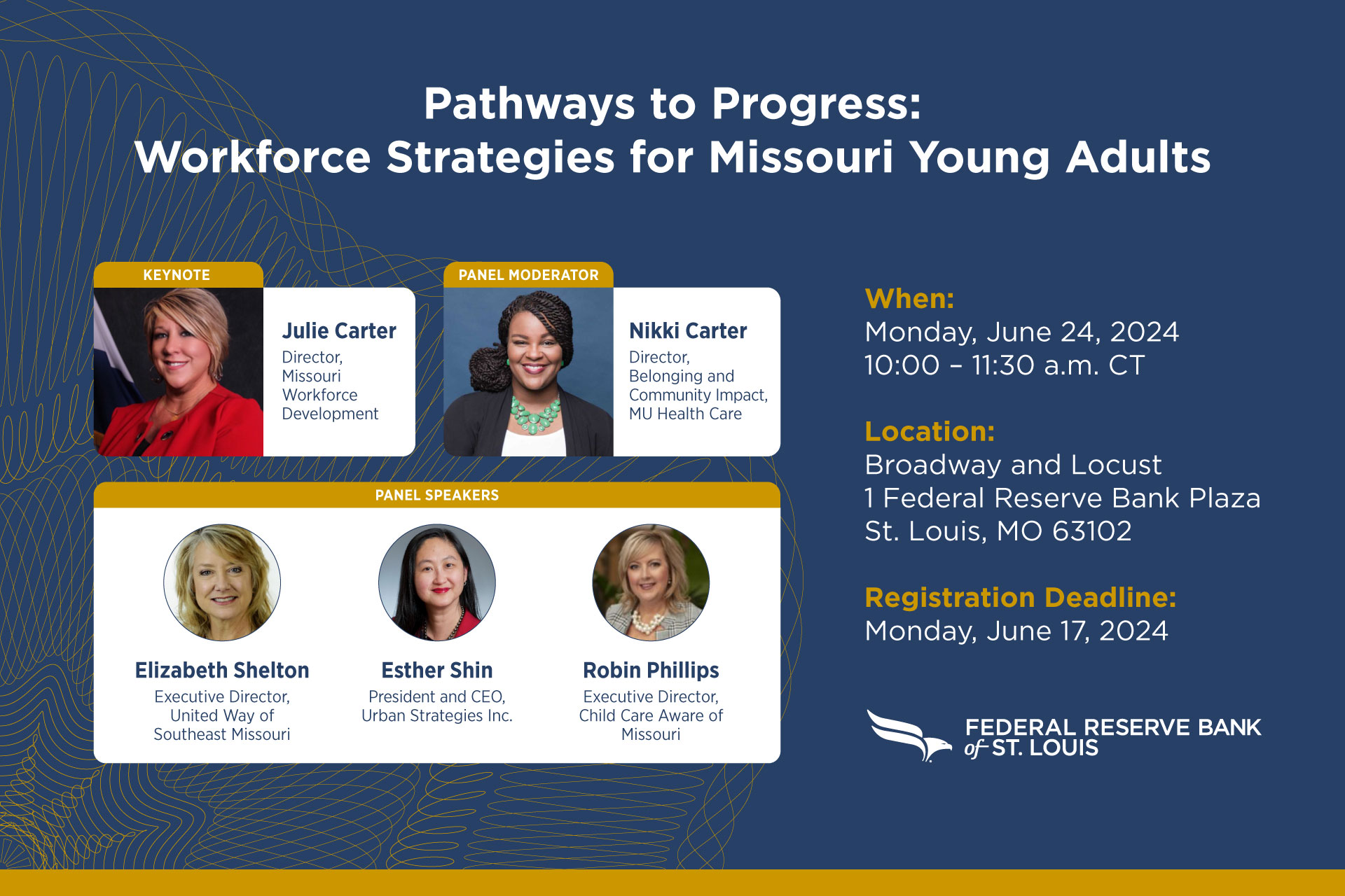A group of diverse female professionals listed as a panel who will be discussing workforce strategies targeted for Missouri young adults.