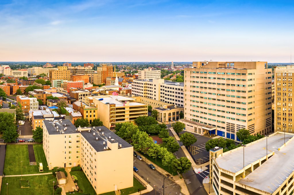 Aerial panorama of Trenton New Jersey skyline