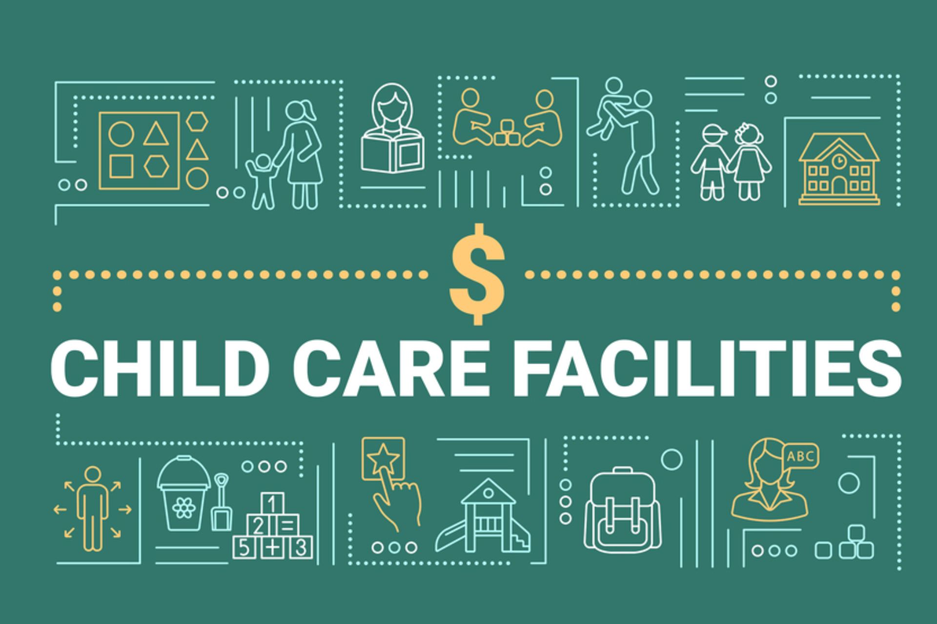 green and yellow graphic that says child care facilities