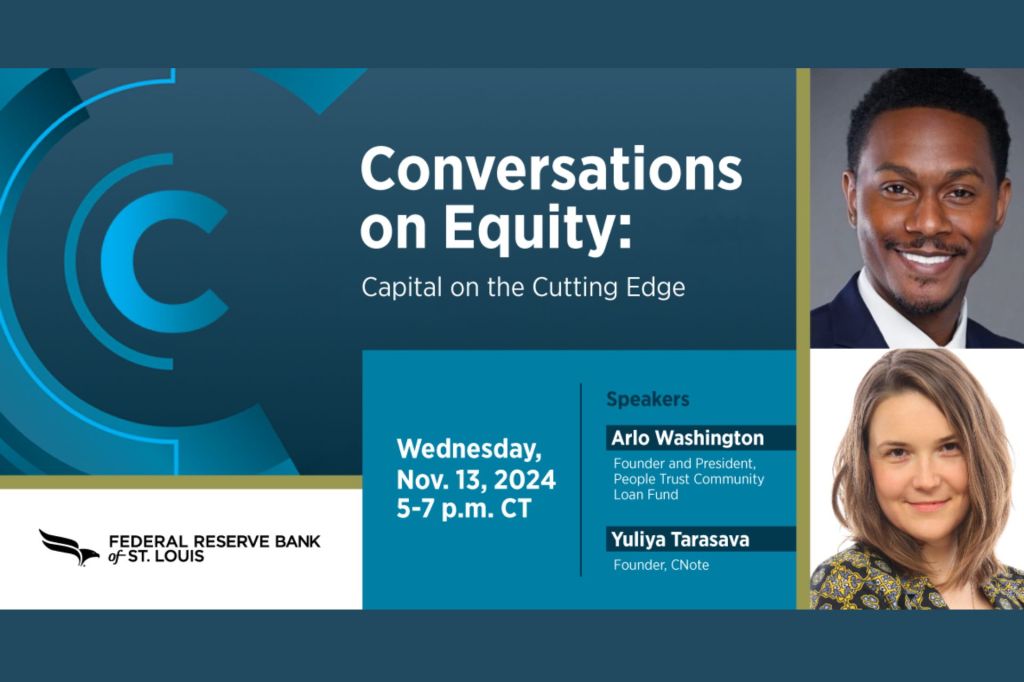 conversations on equity graphic and info, two speaker headshots.