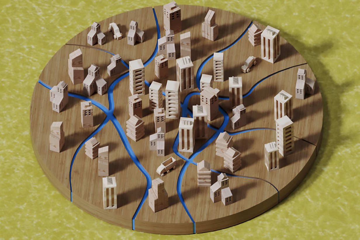 Wooden model of a city