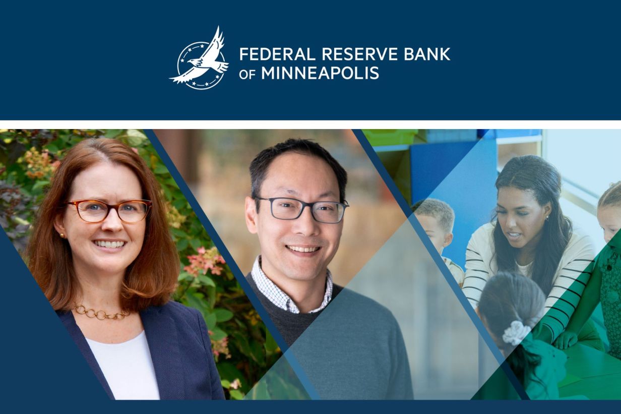 Graphic showing the Minneapolis Fed’s Tu-Uyen Tran and Suzanne Pearl, Minnesota Director at First Children’s Finance, will host a free webinar discussing survey results on the sector’s current health, capacity, and challenges.