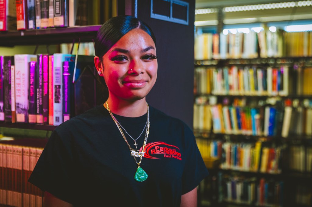 Amy Pham pictured at the East Hartford library