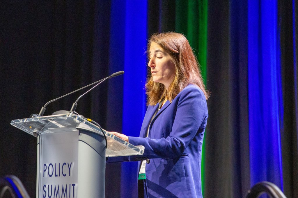 President Beth Hammack presents a speech at the 2025 Policy Summit