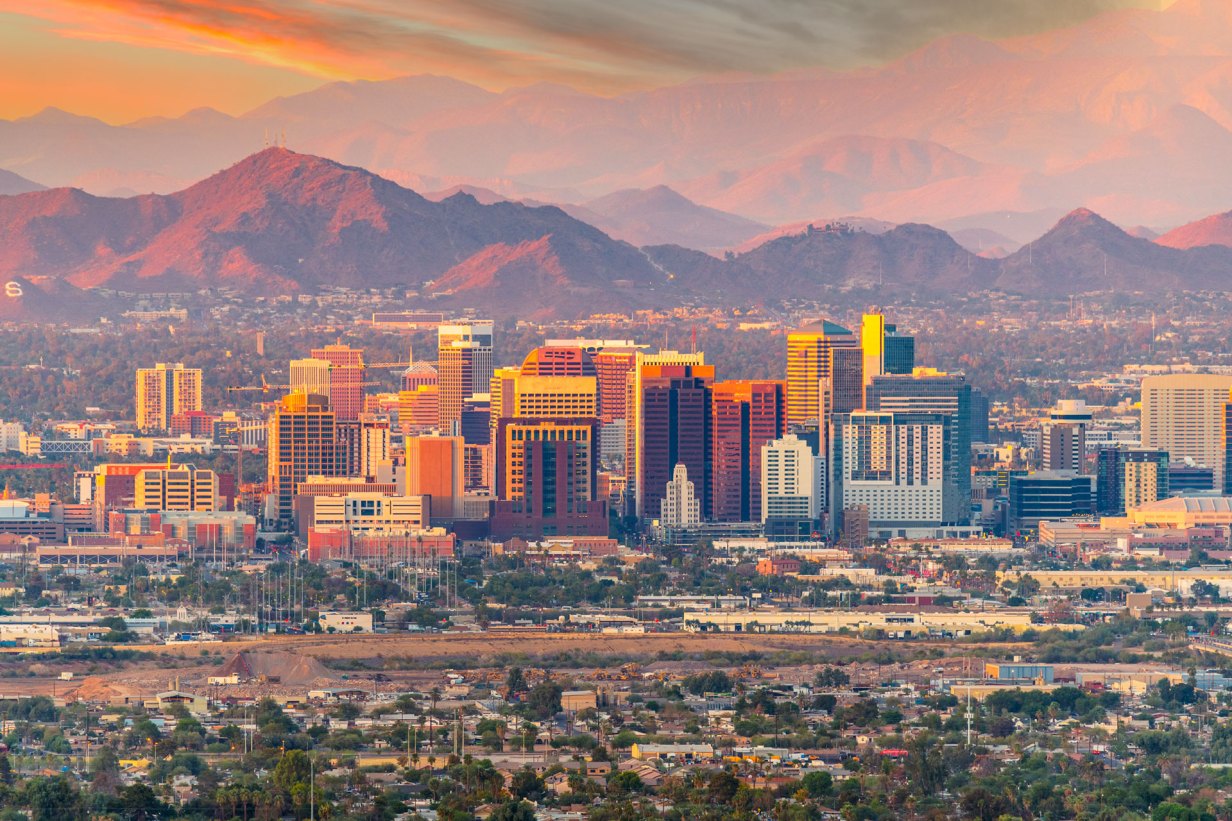 Phoenix skyline at sunset