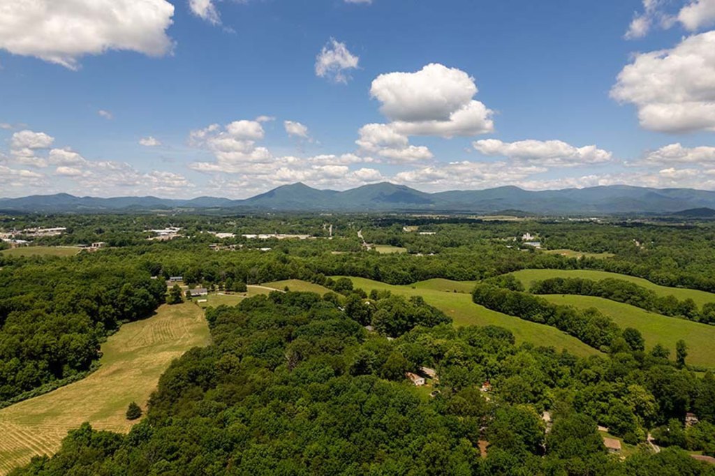 Aerial shot of rural Roanoke, Virginia
