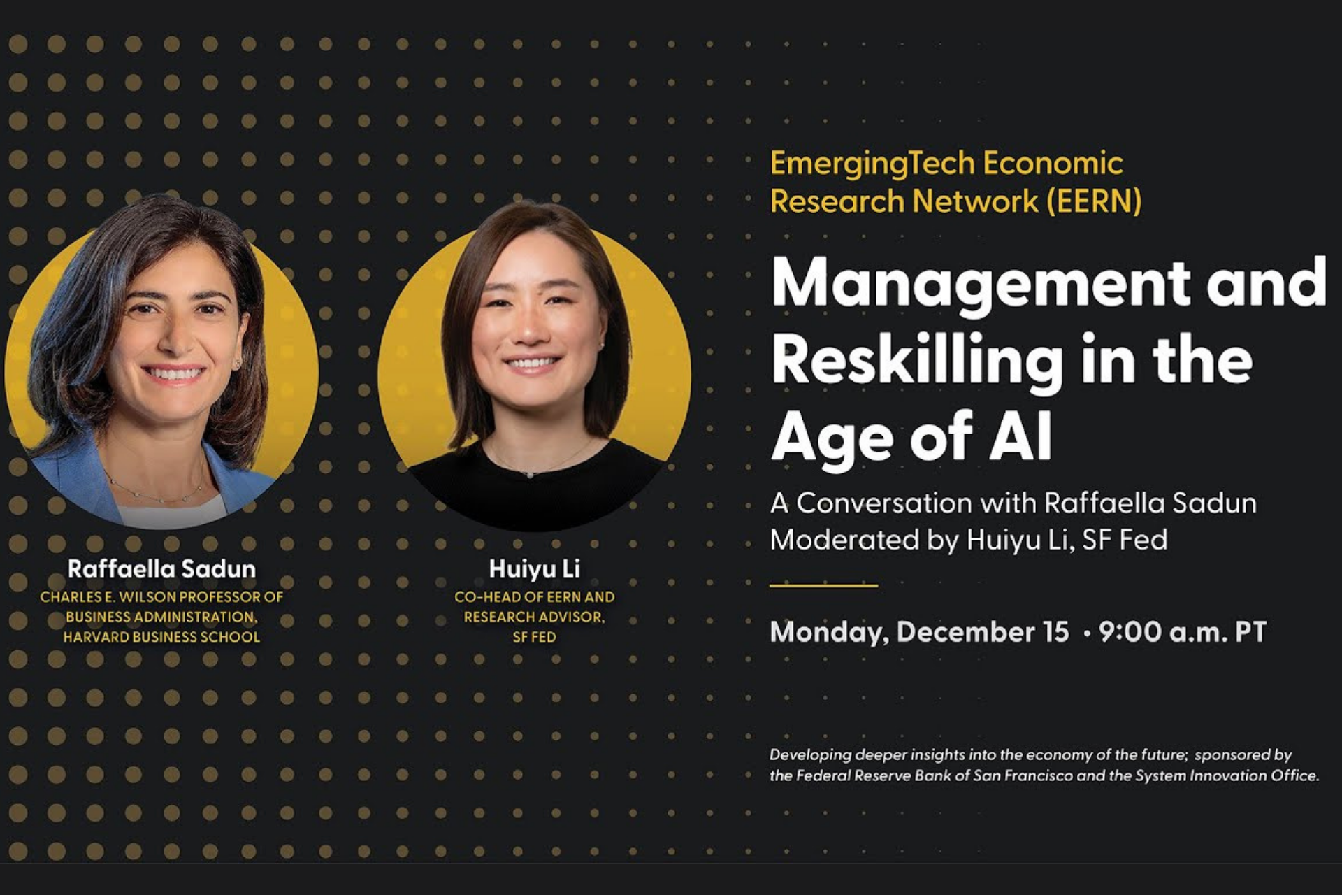 Headshots of Raffaella Sadun (left) and Huiyu Li (right)