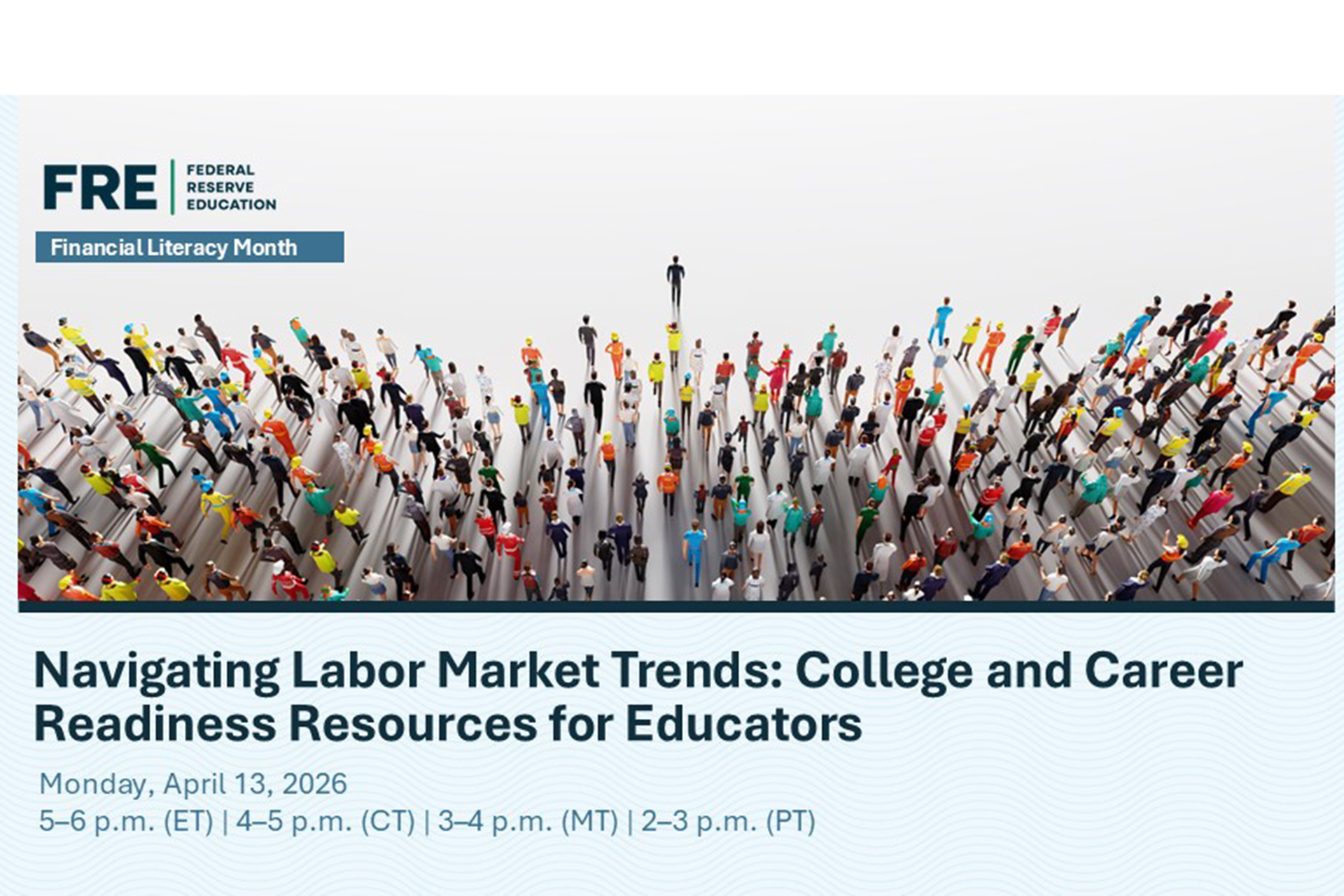 A group of people of various careers looking ahead