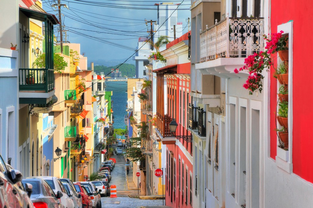 Beautiful typical traditional vibrant street in San Juan, Puerto Rico