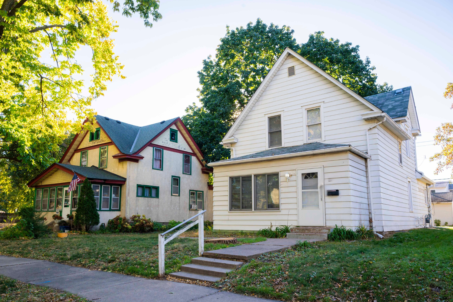 Two homes in an urban neighborhood available for rent.