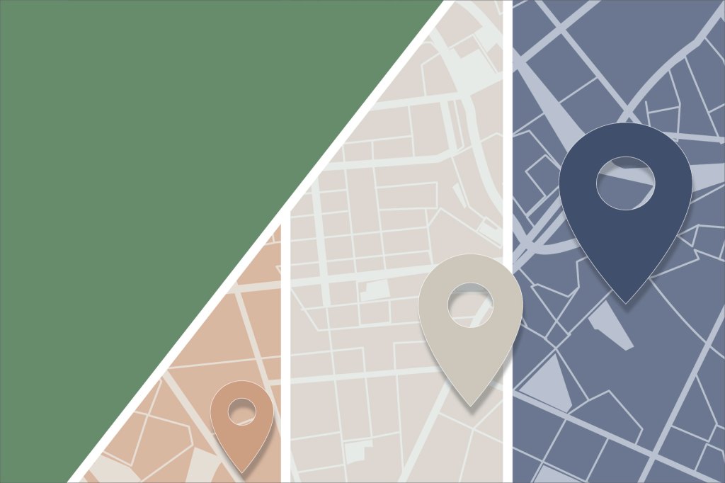 Stock image of a city map with markers